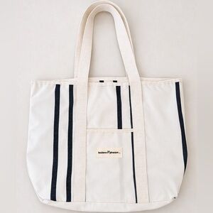 Business & Pleasure Co The Beach Bag Coastal Stripe Cotton Canvas Beach Tote